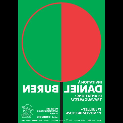 Daniel Buren in Giverny: Pflanzungen, Arbeiten vor Ort: eine Farbe, die Garten und Museum durchzieht.
