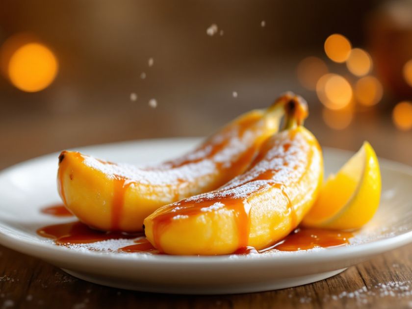 Einfaches Dessert aus Karamellisierten Bananen