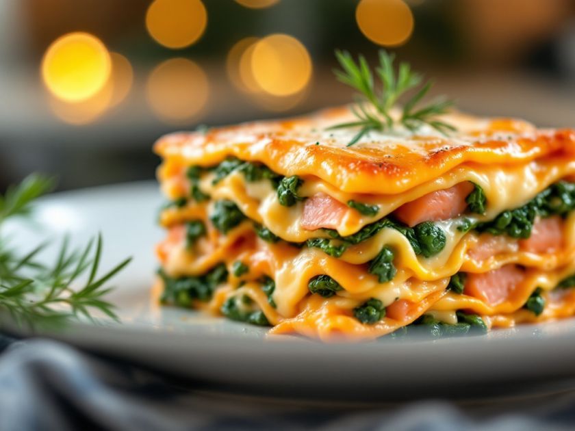 Lachs- und Spinatlasagne