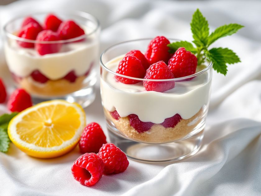 Zitronen-Und Himbeermousse Auf Mürbeteig
