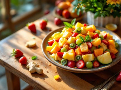 Erfrischende Soße für Obstsalat mit Rum und Ingwer