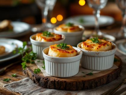 Überbackene Jakobsmuscheln mit köstlichen Champignons