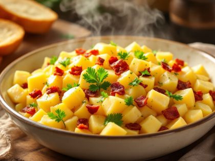 Rezept für gedünsteten Salat mit Kartoffeln und Speck