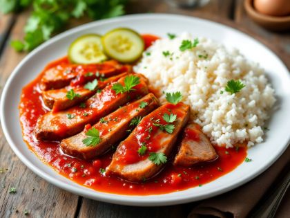 Schweinszunge mit Tomatensoße und Gewürzgurken